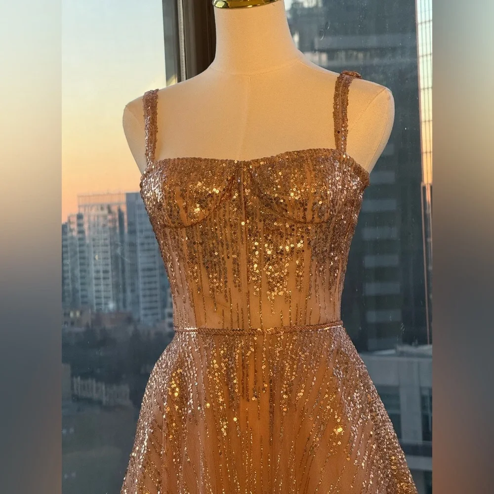 🆕 BRONX & BANCO 🧿 NWOT Mademoiselle Gold Sequin Midi Dress , Size XS US 2 - Picture 12 of 17
